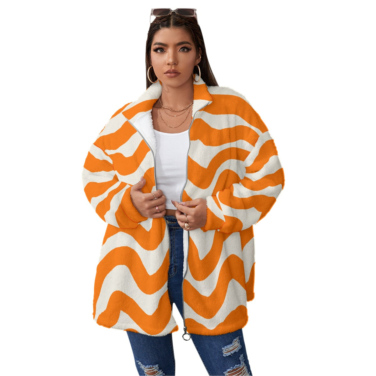 Orange Wave Women's Fleece Coat