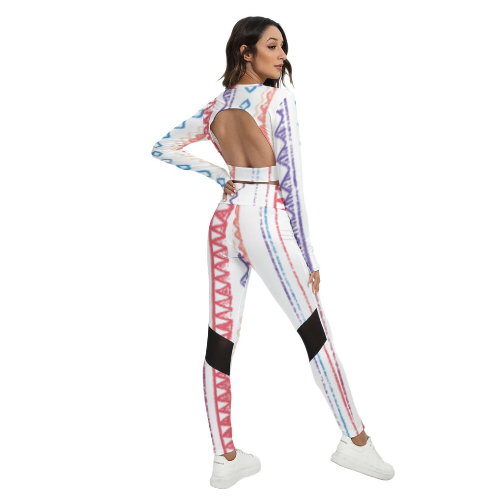 Gray Grey Women's Sport Set With Backless Top And Leggings