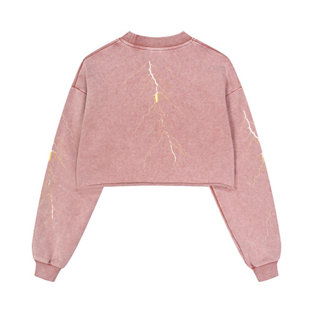 He watches me Women’s Cropped Distressed Sweatshirt